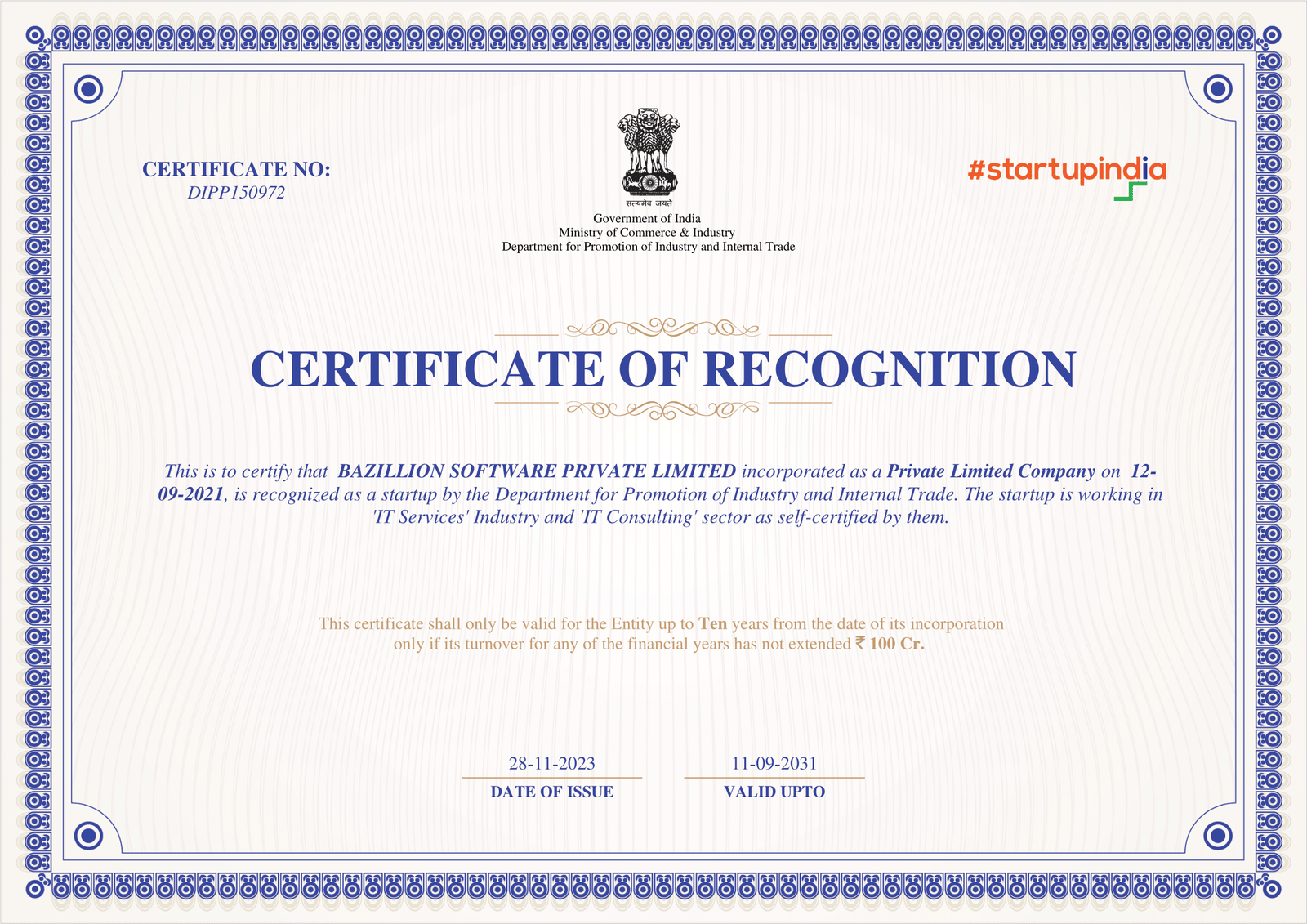 DPIIT Certificate